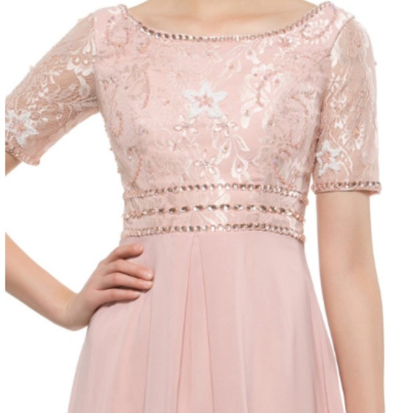 A Line Short Sleeve Lace Mother Of The Bride Dress - Picture 4 of 8